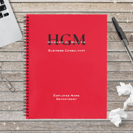 従業員名パーソナライズされたモノグラムロゴ赤黒 ノートブック