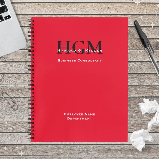 従業員名パーソナライズされたモノグラムロゴ赤黒 ノートブック