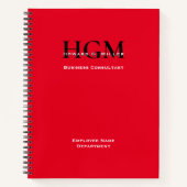 従業員名パーソナライズされたモノグラムロゴ赤黒 ノートブック (正面)