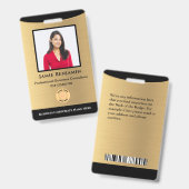 従業員名フォトバーコードロゴ金ゴールドブラック バッジ (正面＆裏面)