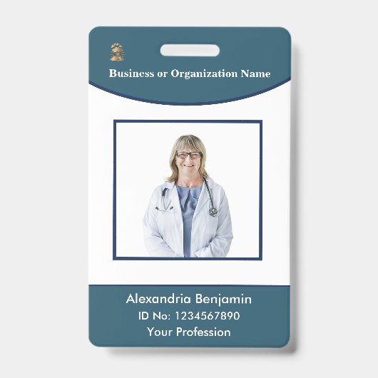 従業員名フォトロゴバーコードロゴIDカード バッジ (正面)