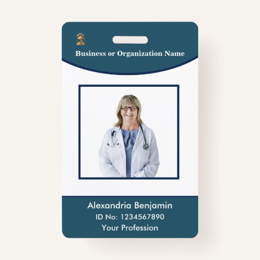 従業員名フォトロゴバーコードロゴIDカード バッジ (正面)