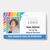 従業員名写真ロゴQRコードIDレインボーカラー バッジ (表面)