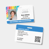 従業員名写真ロゴQRコードIDレインボーカラー バッジ (表裏)