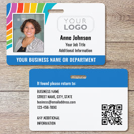 従業員名写真ロゴQRコードIDレインボーカラー バッジ