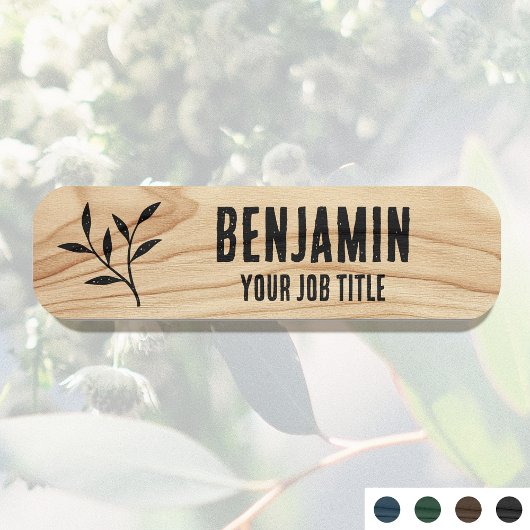 従業員名素朴WoodgrainブラックスタッフID 名札