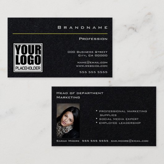 従業員向けのロゴと写真付きプレミアムブラック 名刺 (正面/裏面)