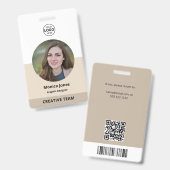 従業員用丸型写真QRコード ベージュ バッジ (表裏)