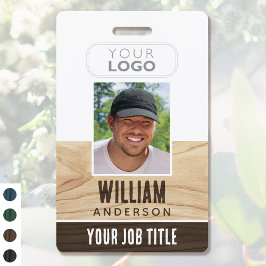 従業員素朴ID名Photo Woodgrain Brown バッジ