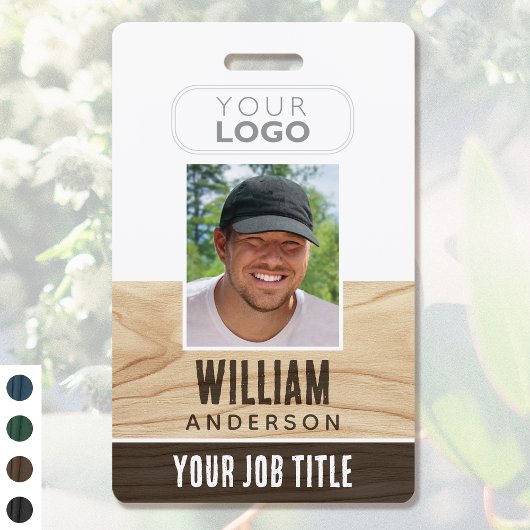 従業員素朴ID名Photo Woodgrain Brown バッジ