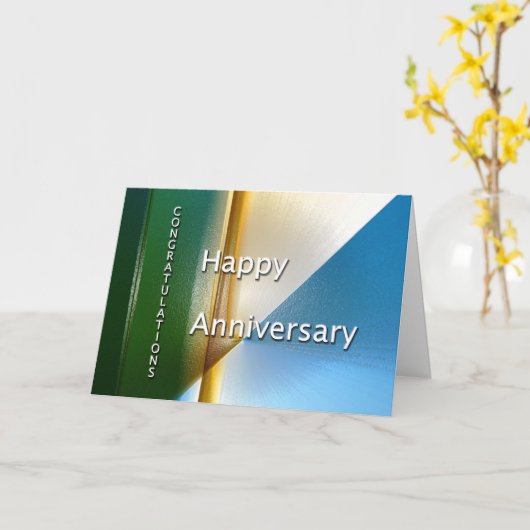 従業員記念日ブルーとベージュ カード (黄色い花)