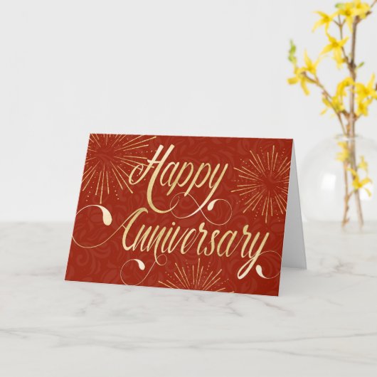 従業員記念日渦巻形の文字スターのバースト赤 カード (黄色い花)