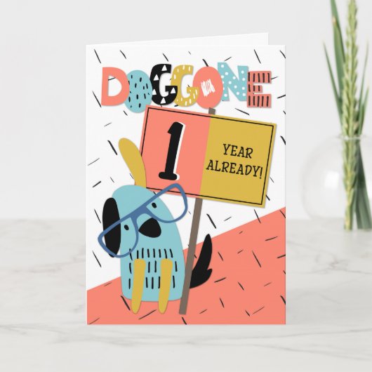 従業員記念日1年漫画犬 カード (正面)