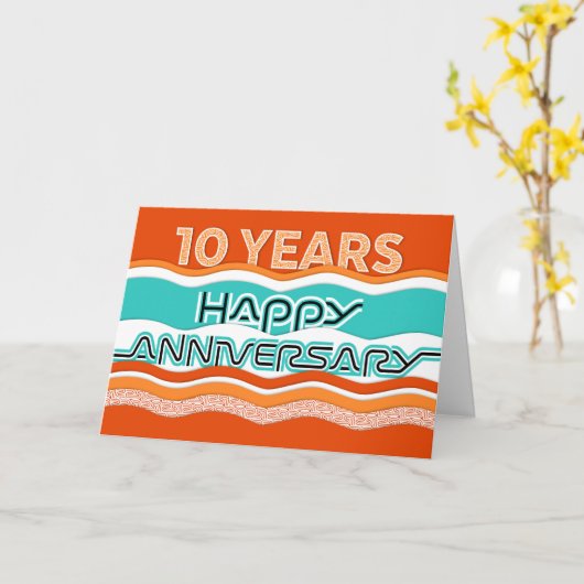 従業員記念日10年の波カラフル数 カード (黄色い花)