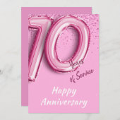 従業員記念日10年ピンクバルーンカード 招待状 (正面/裏面)