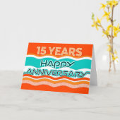 従業員記念日15年の波カラフル数 カード (黄色い花)