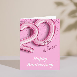 従業員記念日20年PinkBalloon Foldカード 招待状