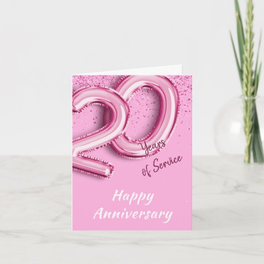 従業員記念日20年PinkBalloon Foldカード 招待状 (正面)