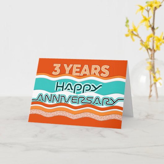 従業員記念日3年の波カラフル数 カード (黄色い花)