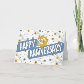 従業員記念日30年ブルーホワイトパターン カード