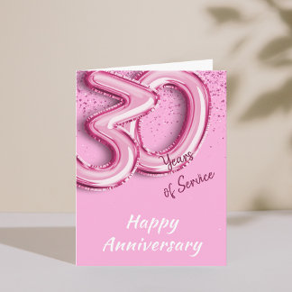 従業員記念日30年PinkBalloon Foldカード 招待状