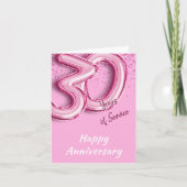 従業員記念日30年PinkBalloon Foldカード 招待状 (正面)