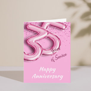 従業員記念日35年PinkBalloon Foldカード 招待状
