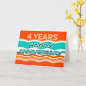 従業員記念日4年の波カラフル数 カード (黄色い花)