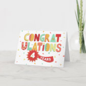 従業員記念日4年間のおもしろいおめでとう カード (正面)