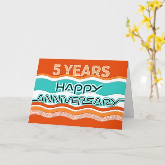 従業員記念日5年の波カラフル数 カード (黄色い花)