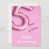 従業員記念日5年ピンクバルーンカード 招待状 (正面)