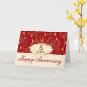 従業員記念日5年 – 赤い渦巻き カード (黄色い花)