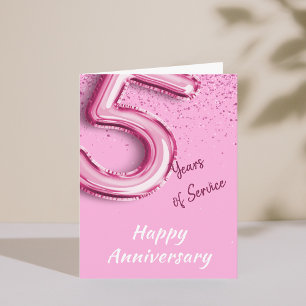 従業員記念日5年PinkBalloon Foldカード 招待状