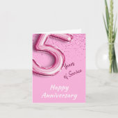 従業員記念日5年PinkBalloon Foldカード 招待状 (正面)