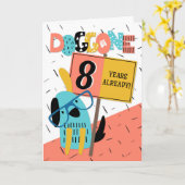 従業員記念日8年漫画犬 カード (黄色い花)