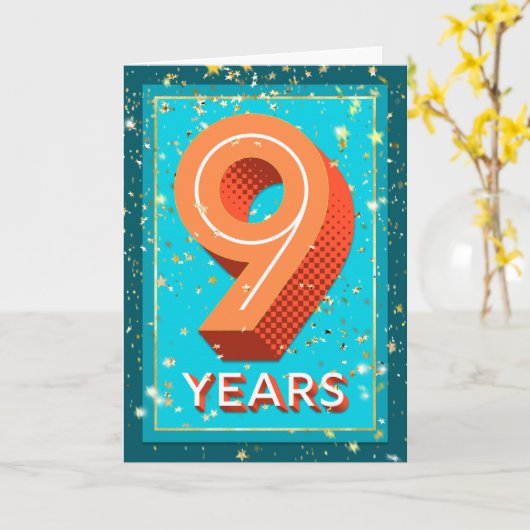 従業員記念日9年 – はっきりした数値 カード (黄色い花)