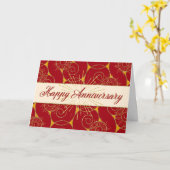 従業員記念日 – 赤い渦巻き カード (黄色い花)