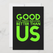 従業員離れまたは~への仕事の贈り物おもしろいで解雇される サンキューカード (正面)