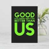 従業員離れまたは~への仕事の贈り物おもしろいで解雇される サンキューカード (スタンド正面)