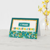 従業員1周年記念おめでとうございますカラフル。 カード (黄色い花)