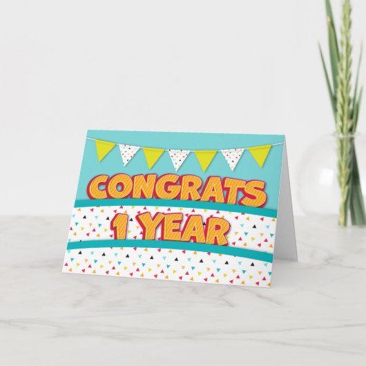 従業員1周年記念おもしろいの明るさとバンティング カード (正面)