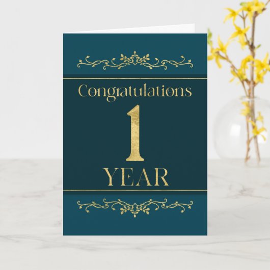 従業員1周年記念スタイリッシュフォーマルエレガント カード (黄色い花)