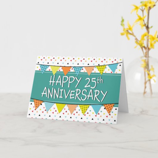 従業員25周年記念カラフル三角形カード カード (黄色い花)