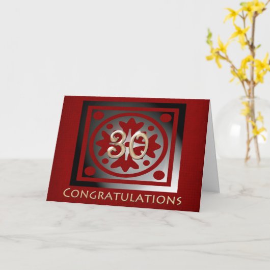従業員30周年記念エレガント金レッド カード (黄色い花)