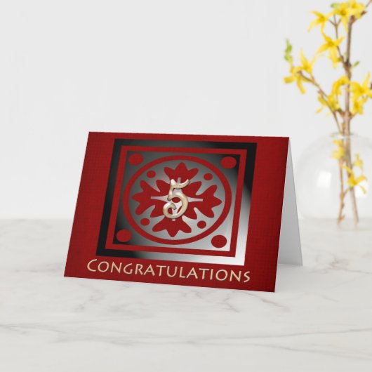 従業員5周年記念エレガントレッドオーク カード (黄色い花)