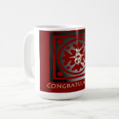 従業員5周年記念エレガント金レッド コーヒーマグカップ (正面左)