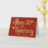 従業員50周年記念 – 渦巻形の文字 – 赤 カード (黄色い花)