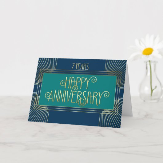 従業員7周年記念アールデコおもしろいフォントカード カード (小さな植物)