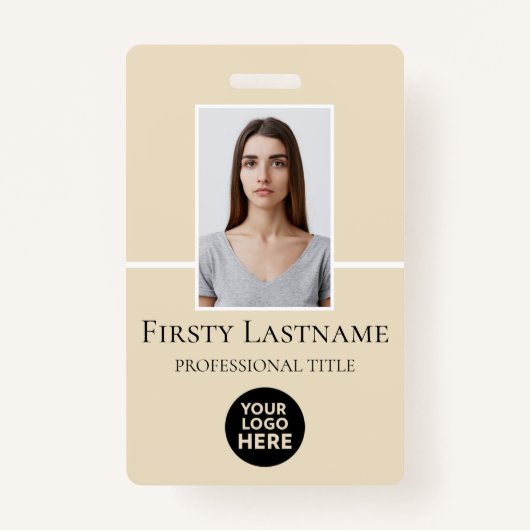 従業員 – 写真、バーコード、ロゴ、名前バッジ バッジ (正面)