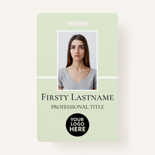 従業員 – 写真、バーコード、ロゴ、名前バッジ バッジ (正面)